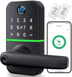 Keypad Smart Door Lock with Handle: Kucacci Keyless Entry Fingerprint Lock - Digital Code Handle with Keypad - Electronic Smart Knob for Front Door - Deadbolt Alternative with App - Easy Installation