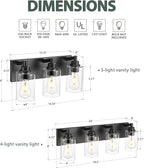 4-Light Bathroom Light Fixtures, Black Vanity Light with Cylinder Clear Glass Shade, Modern Vanity Lighting Fixtures Over Mirror, VL143-MB-4