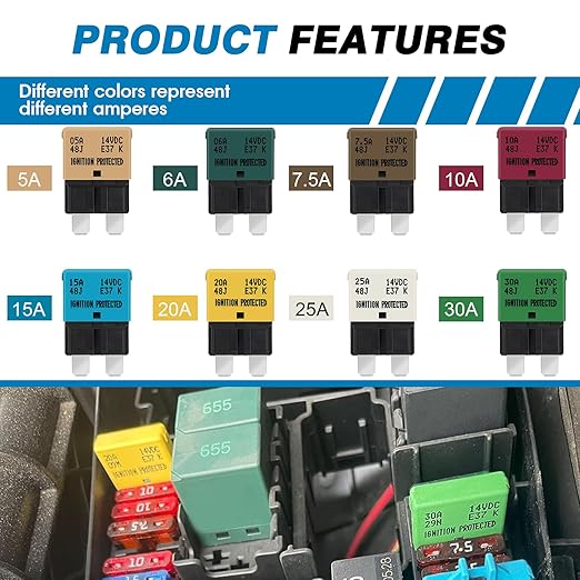 GLOSO Circuit Breaker AUTO Reset Fuse for Car Truck RV Automotive Marine Boat Trolling Motor & Custom Wiring Audio Battery Protection E37 Auto (T1) Reset Low Profile ATC/ATO 14 VDC - (10A -1 Pack)