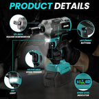 Cordless Impact Wrench 1/2 inch for Makita 18V Battery, Impact Wrench 950Ft-lbs High Torque Brushless Electric Impact Gun, Power Impact Driver with 3-Mode Speed, LED Work Light(no battery)