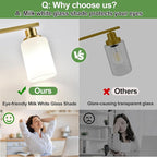 3-Light Bathroom Light Fixtures, Brushed Gold Vanity Light with Milky White Shades, Bathroom Lighting Fixtures Over Mirror, Modern Bathroom Wall Lamp for Mirror Living Room Cabinet Bedroom