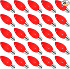C9 Incandescent Christmas Lights Red Bulb,C9 Red Ceramic Replacement Bulbs for Christmas String Lights Indoor and Outdoor Decorations, E17 Candelabra Base, 7 Watts Night Light Bulbs,25 Pack