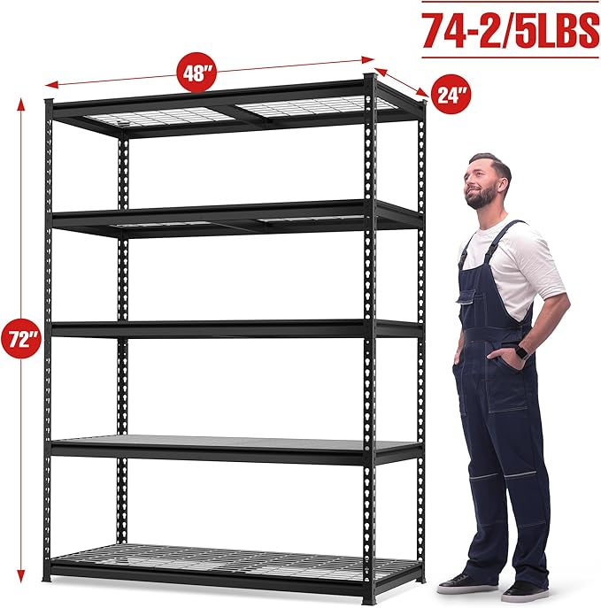 WORKPRO 5-Tier Metal Shelving Unit, 48”W x 24”D x 72”H, Heavy Duty Adjustable Storage Rack, 4000 lbs Load Capacity (Total), for Garage, Basement, Warehouse, 10 Pack