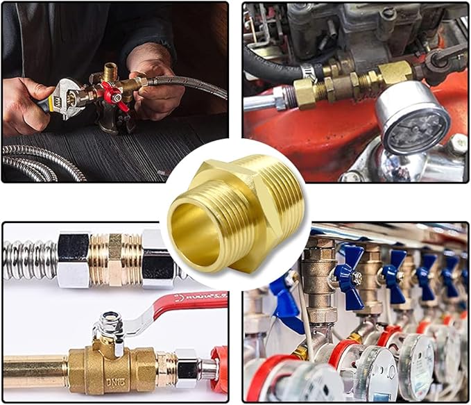 Hooshing 2PCS 1" NPT Male to 3/4" NPT Male Brass Pipe Fittings Reducing Hex Nipples Adapter for Plumbing