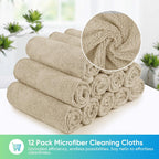 HOMEXCEL Brown Microfiber Cleaning Cloth, 12 Pack Premium Microfiber Towels for Cars, Lint Free, Scratch-Free, Highly Absorbent, Reusable Cleaning Rags for Car, Household, Kitchen, Window, 11.5"X11.5"