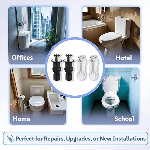 2 Set Toilet Seat Screws, Stainless Steel Toilet Seat Bolts with Expanding Rubber & Plastic Nuts - Universal Toilet Hardware Replacement Kit for Most Top-Mount Toilet Seats' Top-Mount Hinges