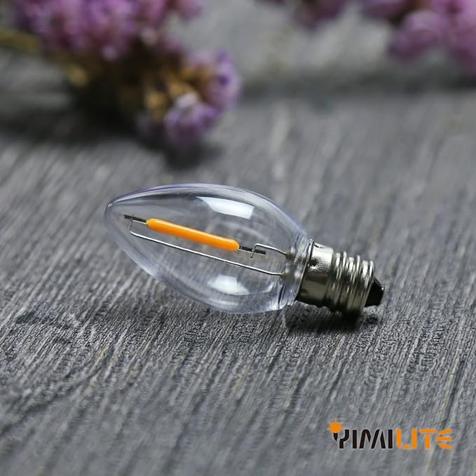 C7 Christmas Led Light Bulb, C7 Replacement Night Light Bulb, 0.6W Equivalent 7W Incandescent Bulb, Warm White 2200K, E12 Standard Base, Clear Plastic, 25Pack