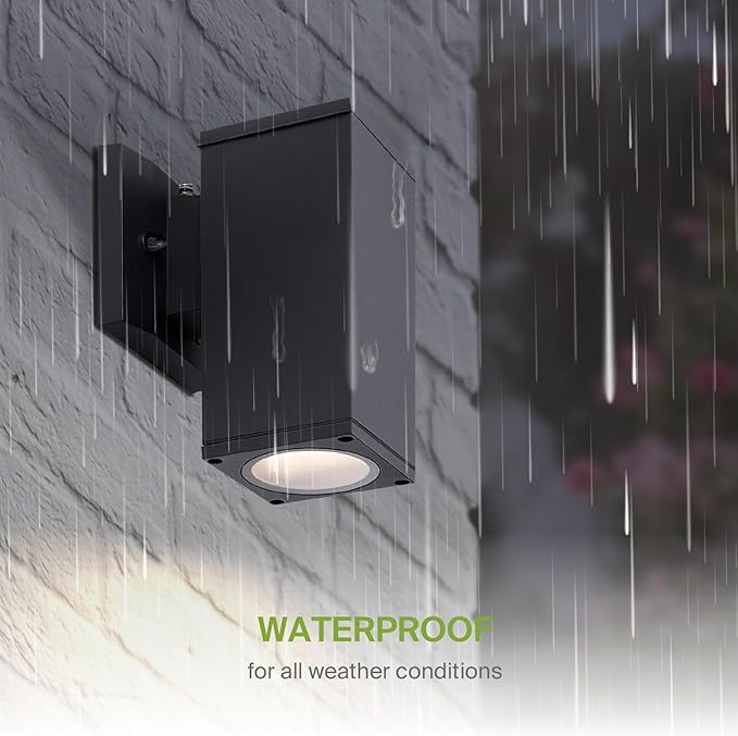 ASD 1 Light Square Dusk to Dawn Outdoor Wall Light Fixture | 60W E26 Bulb Socket 120V ETL Cylinder Up Down Lights | LED/CFL/Incandescent Bulb Wall Sconce | Front Door, Porch, Patio | Black, 2 Pack