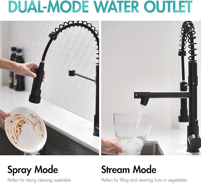 Kitchen Faucet,Kitchen Faucets with Pull Down Sprayer AIMADI Commercial Style Single Handle Matte Black Kitchen Faucet with Sprayer