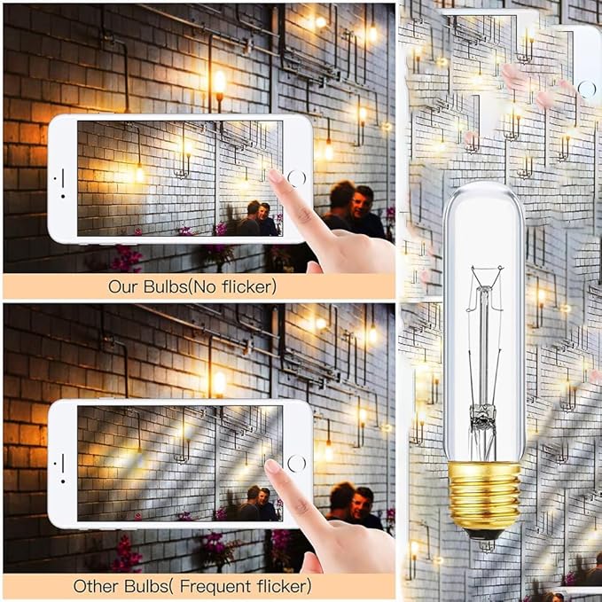 40 Watt T10 Clear Tubular Incandescent Light Bulb, Vintage Style Showcase Bulb,Showcase lamp, 2700K Soft White, E26 Medium Base, 280 Lumens (T-T10-25)
