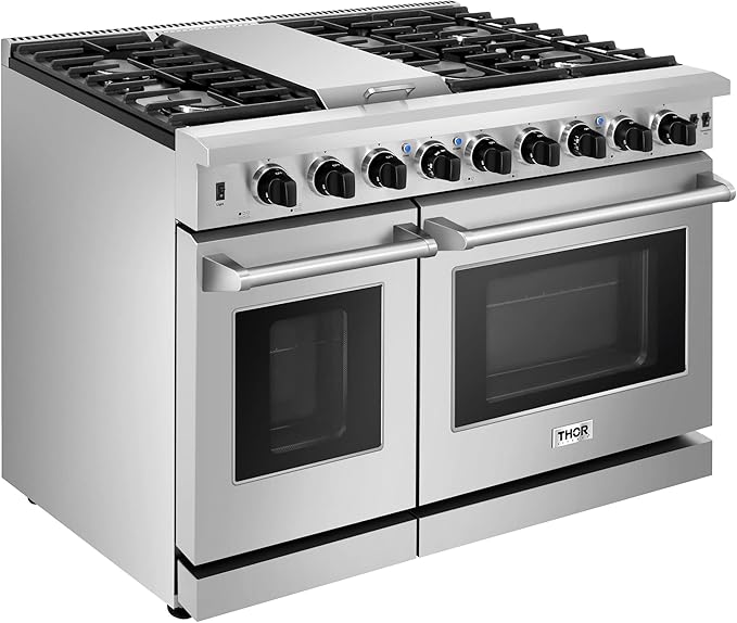 THOR Kitchen Freestanding 48-Inch Gas Range with Double Oven in Stainless Steel - Model LRG4807U + LP Conversion Kit