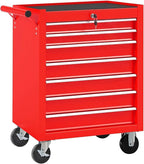 7 Drawers Rolling Tool Cart on Wheels, Multifunctional Metal Tool Storage Cabinet, Lock Tool Trolley Organizer Drawers Tool Box Tool Chest for Garage, Warehouse, Workshop, Repair Shop (RED)