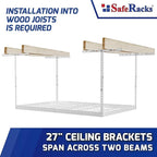 SafeRacks 4x6 Overhead Garage Storage Rack - Height Adjustable Steel Overhead Storage Rack - 500 Pound Weight Capacity (White, 18"-33")