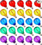 25Pack G40 Christmas LED String Lights Bulbs, E12 Screw Base Shatterproof Colored Bulbs for Outdoor Holiday Decor 120V 0.6W Dimmable Equal to 7W, Patio & Christmas Tree Lighting (Multicolor)