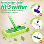 Reusable Mop Pads fit Swiffer Sweeper Mop - Microfiber Wet Pads Refill & Machine Washable Dry Sweeping Cloths for Mopping All Sealed Floors - Hardwood, Laminate, Tile & Stone (Mop is not Included)