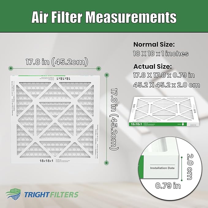 18x18x1 Air Filter 4 Pack, Durable MERV 8 Pleated Home HVAC AC Furnace Filters, Lightweight Compact Air Conditioner Filter Replacement