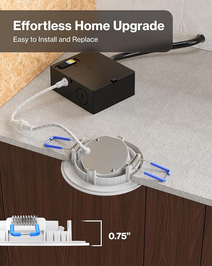 Sunco 6 Pack Adjustable Recessed Lighting 3 Inch LED, Angled Directional Eyeball Canless Gimbal, 500 LM, Selectable CCT 2700K/3000K/4000K/5000K/6000K, Dimmable, 6W, with Junction Box ETL