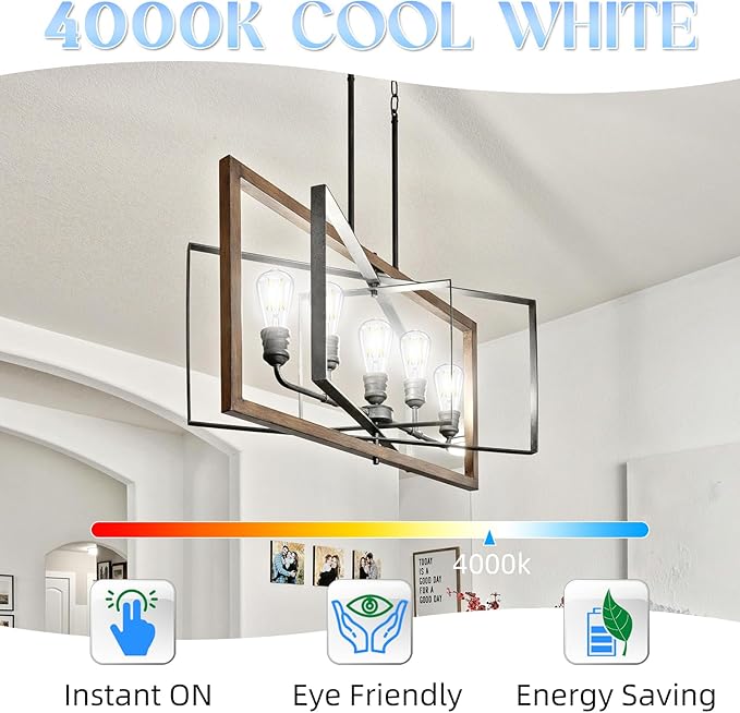 LED Edison Bulbs, E26 Bulb 60 watt Equivalent, Non-Dimmable, Cool White 4000K, ST58 Vintage Light Bulbs, 90+ CRI, 6W 600LM, E26 Medium Base, Clear Glass, 6 Pack