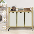 Laundry Hamper, Laundry Basket, Laundry Sorter with 3 Removable Bags, Clothes Basket with 3 Compartments, Wheels, Shelf for Laundry Room Bathroom Bedroom (3 Bags-Golden)