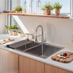 SHACO 33x22 Inch 50/50 Double Bowl Drop In Kitchen Sink 16 Gauge 33 Inch Stainless Steel Kitchen Sink Top Mount with Grid and Accessories