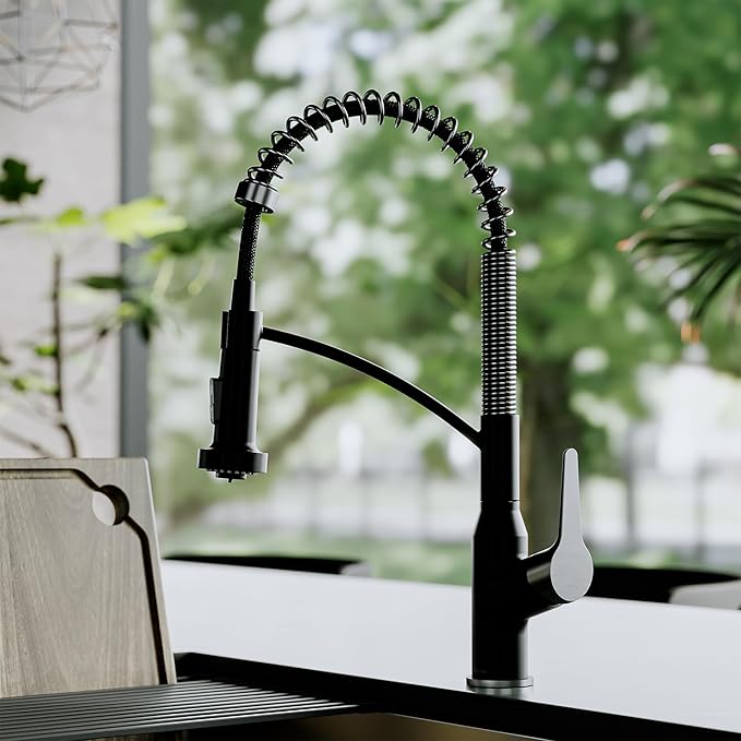 Karran Scottsdale Commercial Style Pull-Down Kitchen Faucet with Sprayer, Matte Black and Spot-Free Gunmetal Grey, High Arc Single Handle Pre-Rinse Spring Faucet