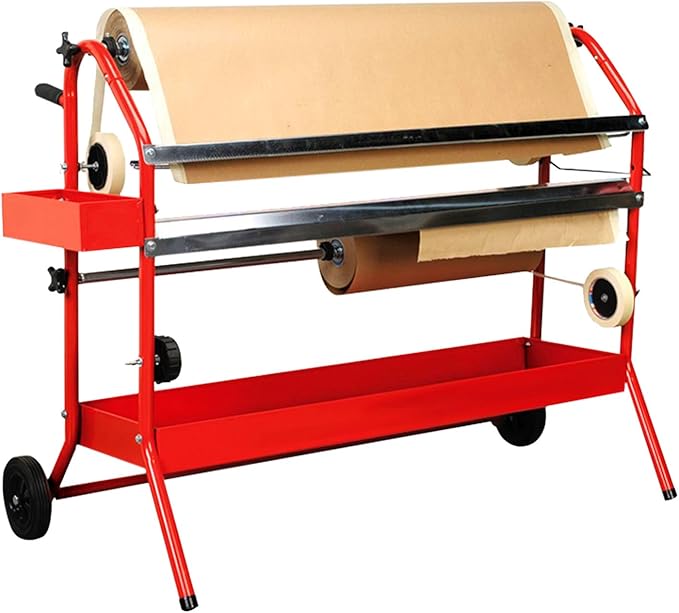 TCP Global 36" Mobile Multi-Roll Masking Machine for Auto Body, Painting, Masking Paper Dispenser with 2 Paper Bars, 4 Tape Rollers, Storage Trays & Cutting Blade