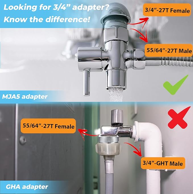 MJA5 Female 3/4" -27T to Male 55/64" -27T, Chrome Plated Solid Brass, Female to Male Adapter Fitting for Sink Tub Faucet, Water Filter System, Garden Hose Nozzle