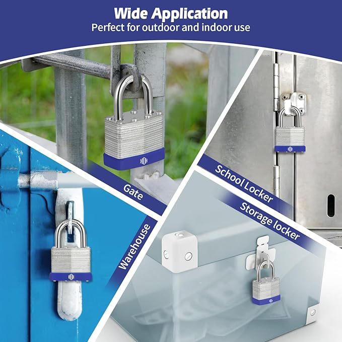 HOX Locks 12-Pack Keyed-Alike Padlocks w/ 1.2” Shackle, 1-9/16” Wide Body, Hardened Steel Case Shackle Padlock, Brass Cylinder - for Hasp Latch, Sheds, Fences, Storage Locker