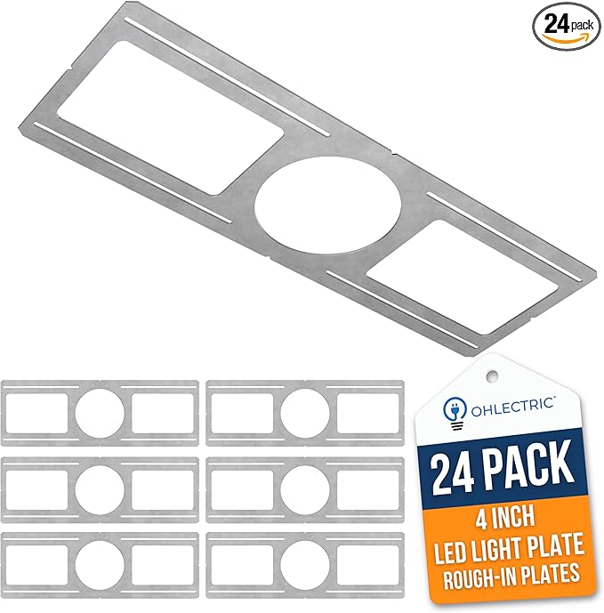 OHLECTRIC 24 Pack – New Construction Mounting Plate for 4 Inch LED Downlight – Slim Steel Rough in Plate/Bracket – Made of Galvanized Steel Recessed LED Light Plate -Slim Light Kit Bracket