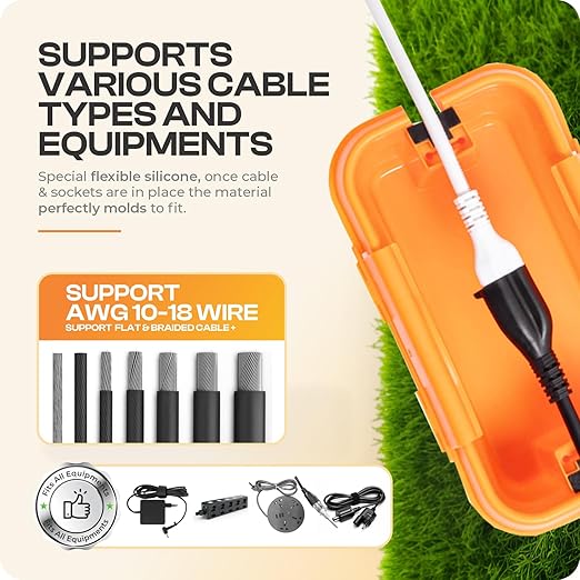 SockitBox – The Original Weatherproof Connection Box – Indoor & Outdoor Electrical Power Cord Enclosure for Timers, Extension Cables, Transformers, Power Strips, Lights, Tools & More – Small – Orange