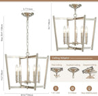 20" Brushed Nickel Geometric Ceiling Light and Pendant Dual-Use Light, 5-Light Dining Room Light Fixture Over Table Modern Farmhouse Chandeliers for Kitchen Island Living Room Entryway Light