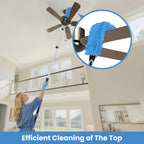 30ft High Ceiling Duster Kits with 5-24ft Heavy Duty Extension Pole - Fan Blade Cleaner, Cobweb Remover & Blue Window Squeegee Kit, Washable Dust Brush for High Roof and Glass Surfaces