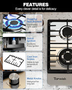 24 Inch Gas Cooktop, Propane Stove Top with 4 ITALY SABAF Sealed Burners 27,400 BTU, NG/LPG Convertible Built-in Stainless Steel Stovetop with Thermocouple Protection for Rvs Kitchen Outdoor