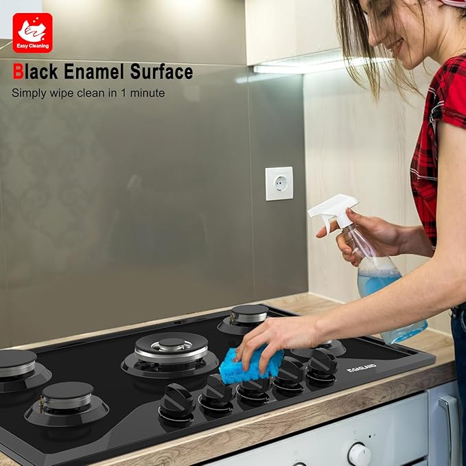 GASLAND 30 Inch Gas Cooktop Black, 5 Burner Propane Stove Top, Built-in NG/LPG Convertible Gas Cooktops, Plug-in with Thermocouple Protection, Black