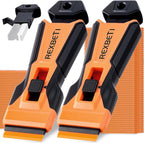 REXBETI Razor Blade Scraper Tool, 2 Pack Razor Scraper with Extra 314Pcs Razor Blades -14Pcs Metal and 300Pcs Plastic Blades, Cleaning Scraper Tool, Cooktop, Paint, Glass Scraper