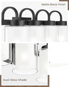 TENGXIN 4-Light Bathroom Light Fixtures, Matte Black Vanity Lights Over Mirror, Farmhouse Wall Sconces with Dual Glass Shade, Modern Wall Lamp for Bathroom Hallway Living Room Cabinet,TXVLBK03