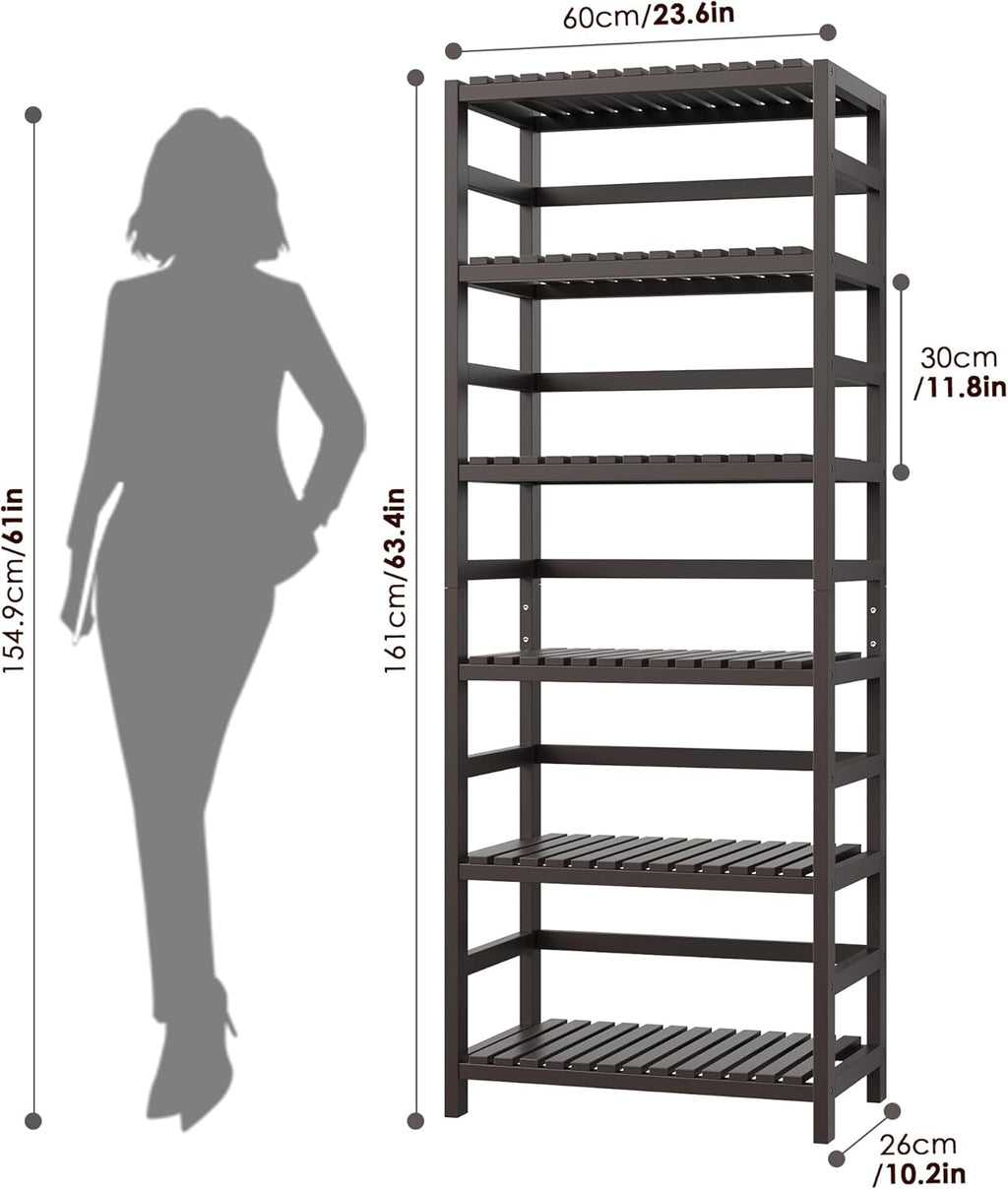 FOTOSOK 6-Tier Bamboo Shelf Set of 2, Bamboo Bookcase with Adjustable Shelves, Free Standing Storage Shelf Unit and Plant Flower Stand, Tall Large Bookshelf for Kitchen, Bathroom, Home Office, Vintage