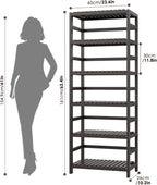 FOTOSOK 6-Tier Bamboo Shelf Set of 2, Bamboo Bookcase with Adjustable Shelves, Free Standing Storage Shelf Unit and Plant Flower Stand, Tall Large Bookshelf for Kitchen, Bathroom, Home Office, Vintage