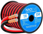 NAOEVO 14 Gauge Wire 150FT, 2 Conductors Electrical Wire Red Black Cable, Flexible/Low Voltage/PVC 14 AWG Copper Clad Aluminum Extension Cord for Speaker, LED Strips, Automotive 12V/24V DC