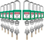 Lockout Tagout Locks Set-10pcs Green Loto Locks, Lockout Locks Keyed Different,2 Keys Per Lock,OSHA Compliant Lock Out Tag Out Padlocks, Safety Padlocks for Electrical Lockout Tag Out Kit