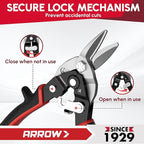 ARROW 8-inch Tin Snips for Cutting Metal Sheet, CR-V Steel Aviation Snips, High Leverage Labor-saving Metal Cutter, Left Cut