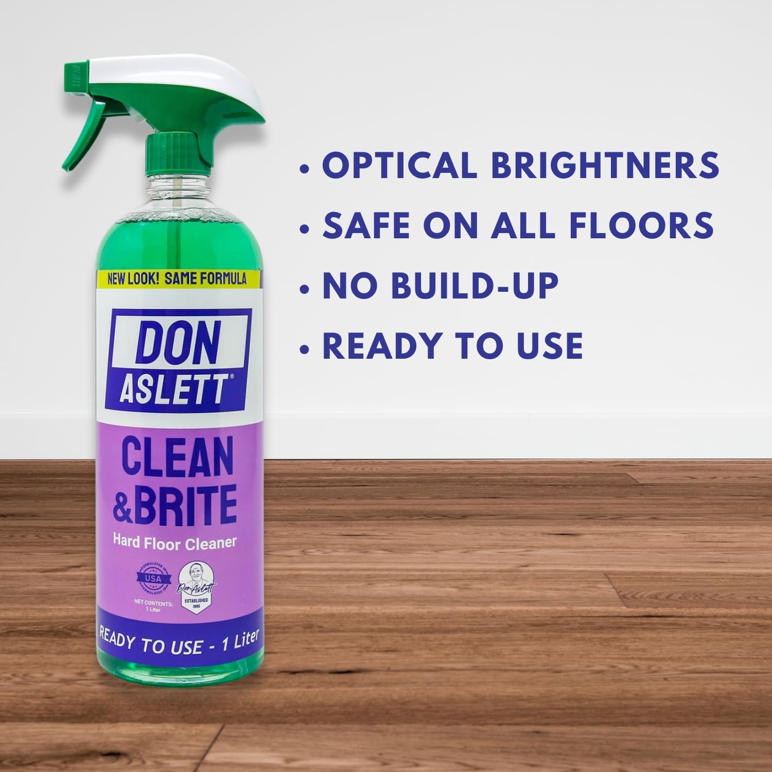 Don Aslett Clean & Brite Set (1 Quart Concentrate and 32 Oz Ready-To-Use Spray Bottle) Floor Cleaner | Restore Natural Shine of Hard Flooring Surface - Tile, Vinyl, Linoleum, Wood