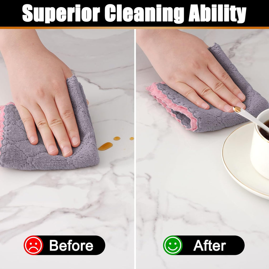 Mordimy 24 Pack Kitchen Cloths Dish Towels (10" x 10", Grey & Pink), Super Soft and Absorbent Dish Cloths, Coral Velvet Microfiber Cleaning Cloth, Nonstick Oil Fast Dry Dishcloths