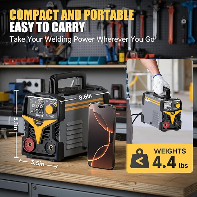 Alloyman 120A Stick Welder 110V for 1/16"-1/8" Rods, LED Display with Digital IGBT Inverter small welding machine, Portable Welding Machine with Hot Start, Arc force and Anti-Stick