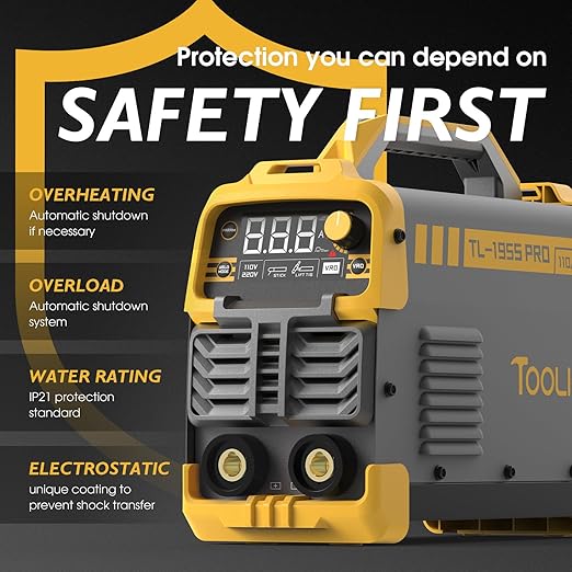 TOOLIOM 195A Stick Welder 110/220V Dual Voltage Lift TIG Welder LCD Display IGBT Inverter with Hot Start Arc Force VRD Welding Machine fits 5/32in. (4mm) Welding Rods