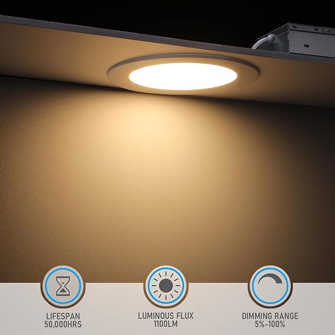 TORCHSTAR Basic Series 12-Pack 6 Inch Ultra-Thin LED Recessed Lighting with Junction Box, CRI90, Aluminum, 3000K Warm White, 5%-100% Dimmable Slim Recessed Downlight, 12W 1100LM, ETL and Energy Star