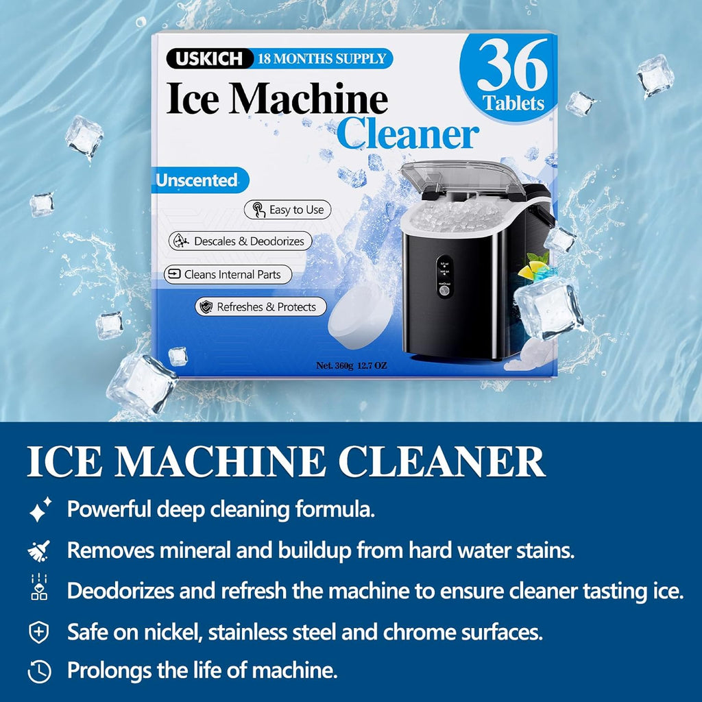 Ice Machine Cleaner Descaler Tablets-36Pack Ice Maker Cleaner Compatible with Frigidaire, Opal, GE Profile, Kitchenaid, Nickel Safe Scale Remover for Countertop, Nugget Ice Makers