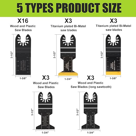 COMOWARE 28Pcs 5-Type Ti-Coated High-Carbon Steel Oscillating Blades, 2" Cut Depth for Metal/Wood/Plastic, Universal Multi-Tool Durable Blades Kit