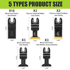 COMOWARE 28Pcs 5-Type Ti-Coated High-Carbon Steel Oscillating Blades, 2" Cut Depth for Metal/Wood/Plastic, Universal Multi-Tool Durable Blades Kit