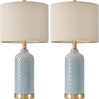 24.25" Modern Ceramic Blue Table Lamps Set of 2 for Living Room, Farmhouse, Bedside, Coastal Bedroom, Side & End Tables
